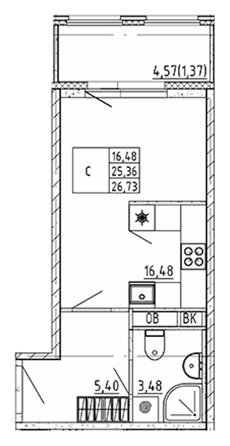 Квартира студия 26.73 м², 2/12 эт., ЖК «UP! Квартал Воронцовский»